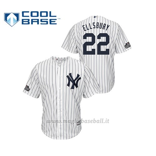 Maglia Baseball Hombre New York Yankees 22 Jacoby Ellsbury 2019 London Series Cool Base Bianco